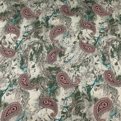 Tkanina Wiskoza wzór Paisley kolor khaki