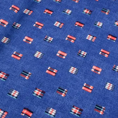 Dzianina jersey ity wzór geometryczny jeans niebieski