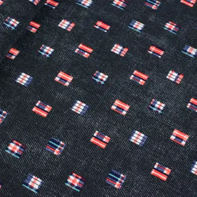 Dzianina jersey ity wzór geometryczny jeans czarny