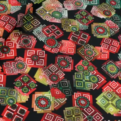 Dzianina jersey ity wzór geometryczny czarny