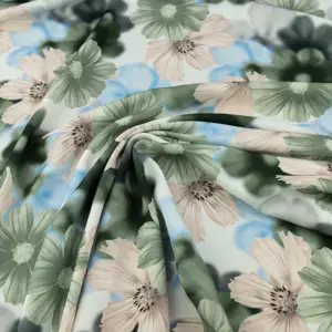 Tkanina Wiskoza twill kwiaty zielony - materiał na sukienki i spódnice