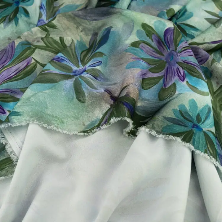 Tkanina Wiskoza twill kwiaty zielony - materiał na sukienki i spódnice