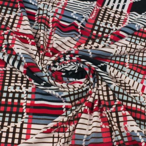 Dzianina jersey ity wzór krata/lina odcienie różowego