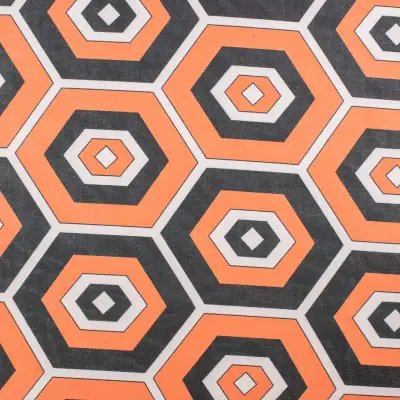 Tkanina szyfon wzór geometryczny czarny i pomarańczowy