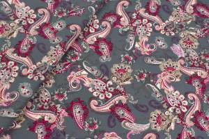 Tkanina kelly krepa wzór paisley kolor szary