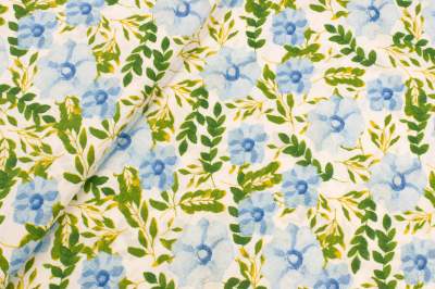 Tkanina bawełna wzór kwiaty zielone/niebieskie