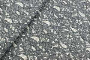 Tkanina płaszczowa wzór kwiaty szary i kremowy