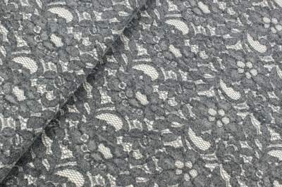 Tkanina płaszczowa wzór kwiaty szary i kremowy