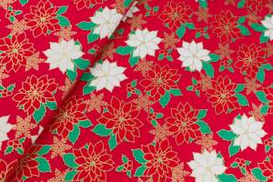 Tkanina popelina wzór świąteczny kolor czerwony