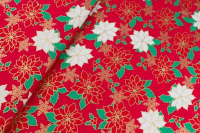 Tkanina popelina wzór świąteczny kolor czerwony