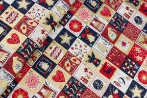 Tkanina popelina wzór świąteczny kolor czerwony/granatowy