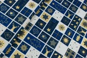 Tkanina popelina wzór świąteczny kolor granatowy