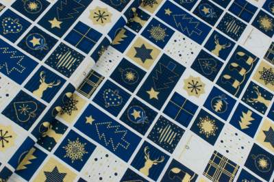 Tkanina popelina wzór świąteczny kolor granatowy