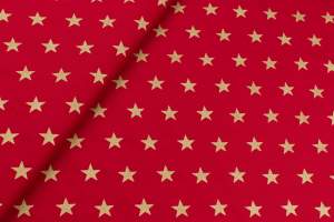 Tkanina popelina wzór gwiazdki na czerwonym tle