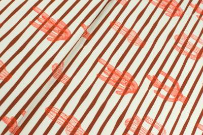 Dresówka pętelka wzór paski / kaktusy ecru