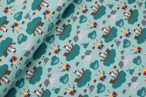 Jersey bawełniany wzór wikingowie miętowy