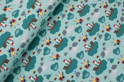 Jersey bawełniany wzór wikingowie miętowy