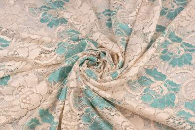 Koronka elastyczna dalia kwiatowy kolor kremowy / turkusowy