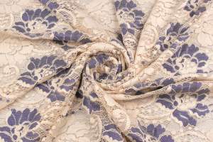 Koronka elastyczna dalia kwiatowy kolor kremowy / granatowy