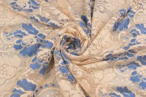 Koronka elastyczna dalia kwiatowy kolor kremowy / niebieski