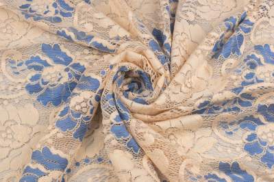 Koronka elastyczna dalia kwiatowy kolor kremowy / niebieski