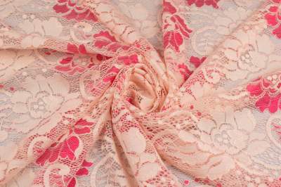 Koronka elastyczna dalia kwiatowy kolor kremowy / różowy