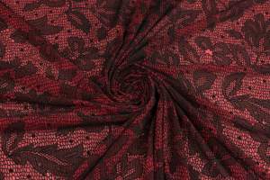 Koronka siatka elastyczna flok kwiaty kolor czerwony / czarny