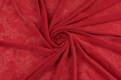 Koronka siatka elastyczna flok kwiaty kolor czerwony