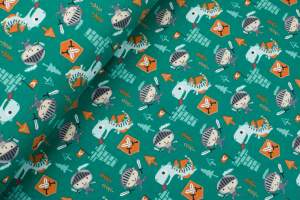 Jersey bawełniany wzór rycerz/smoki na zielonym tle