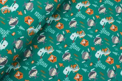 Jersey bawełniany wzór rycerz/smoki na zielonym tle