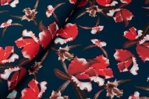 Tkanina Barbie Marschiano wzór kwiaty na granatowym tle