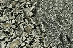 Dzianina żakard wzór kwiat złoty / czarny