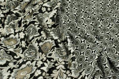 Dzianina żakard wzór kwiat złoty / czarny