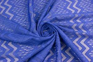 Koronka na szyfonie wzór zygzak kolor błękit królewski