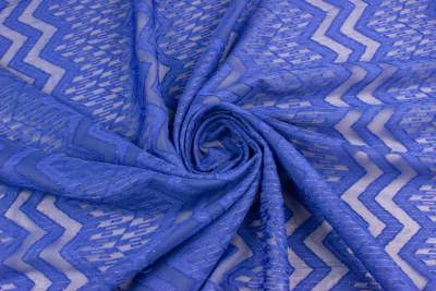 Koronka na szyfonie wzór zygzak kolor błękit królewski