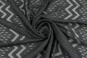 Koronka na szyfonie wzór zygzak kolor czarny