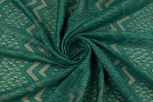 Koronka na szyfonie wzór zygzak kolor butelkowa zieleń