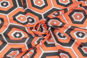 Tkanina szyfon wzór geometryczny czarny i pomarańczowy