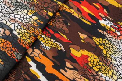 Dzianina swetrowa angora wzór kamienie brązowe i musztardowe łaty