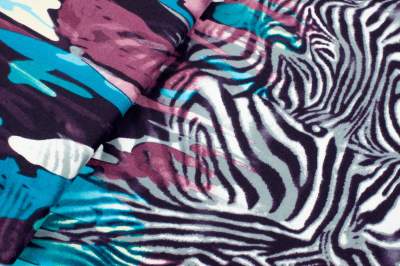 Dzianina swetrowa angora wzór zebra błękitne i różowe łaty 