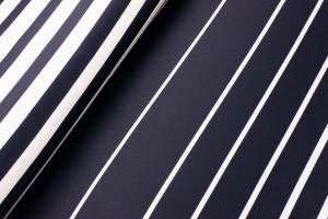 Tkanina typu aksamit wzór pasy granatowe/białe