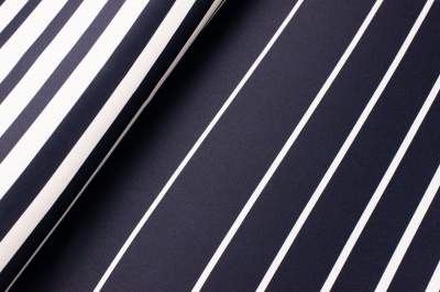 Tkanina typu aksamit wzór pasy granatowe/białe