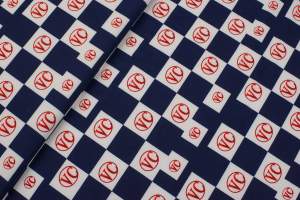 Tkanina silki wzór szachownica granatowy / biały 