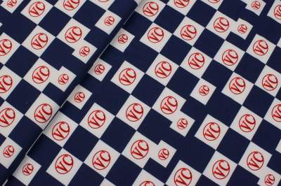 Tkanina silki wzór szachownica granatowy / biały 