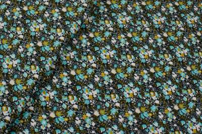 Dzianina jersey ity wzór łączka kwiatowa na czarnym tle