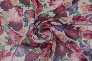 Tkanina szyfon wzór kwiat tło ecru