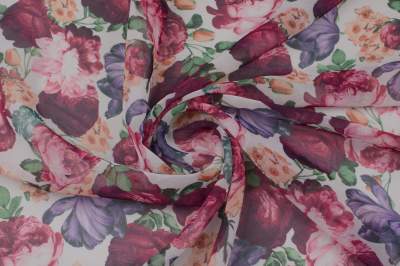 Tkanina szyfon wzór kwiat tło ecru