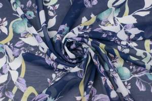 Tkanina szyfon wzór kwiat na granatowym tle
