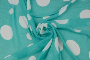 Tkanina szyfon wzór grochy na zielonym tle