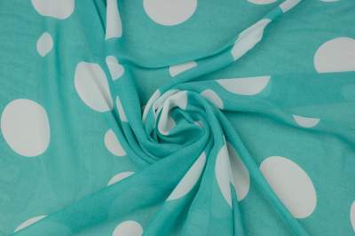 Tkanina szyfon wzór grochy na zielonym tle